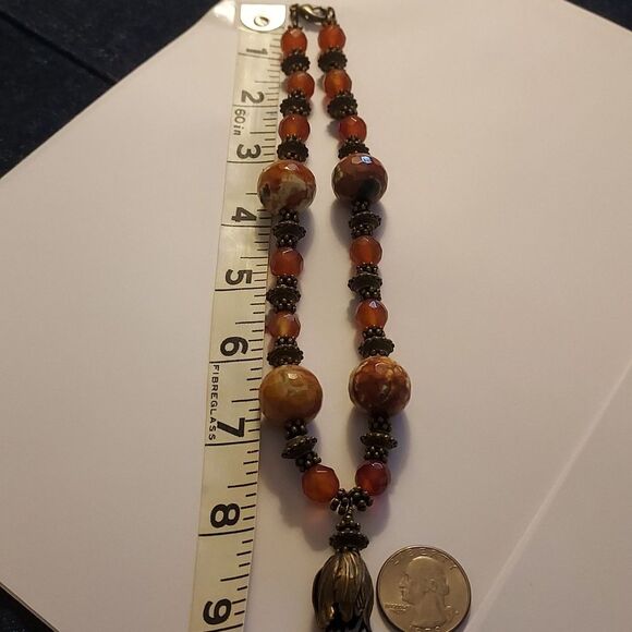 Handmade boho artisan necklace beaded rust brown and bronze collar charm… - Picture 9 of 9